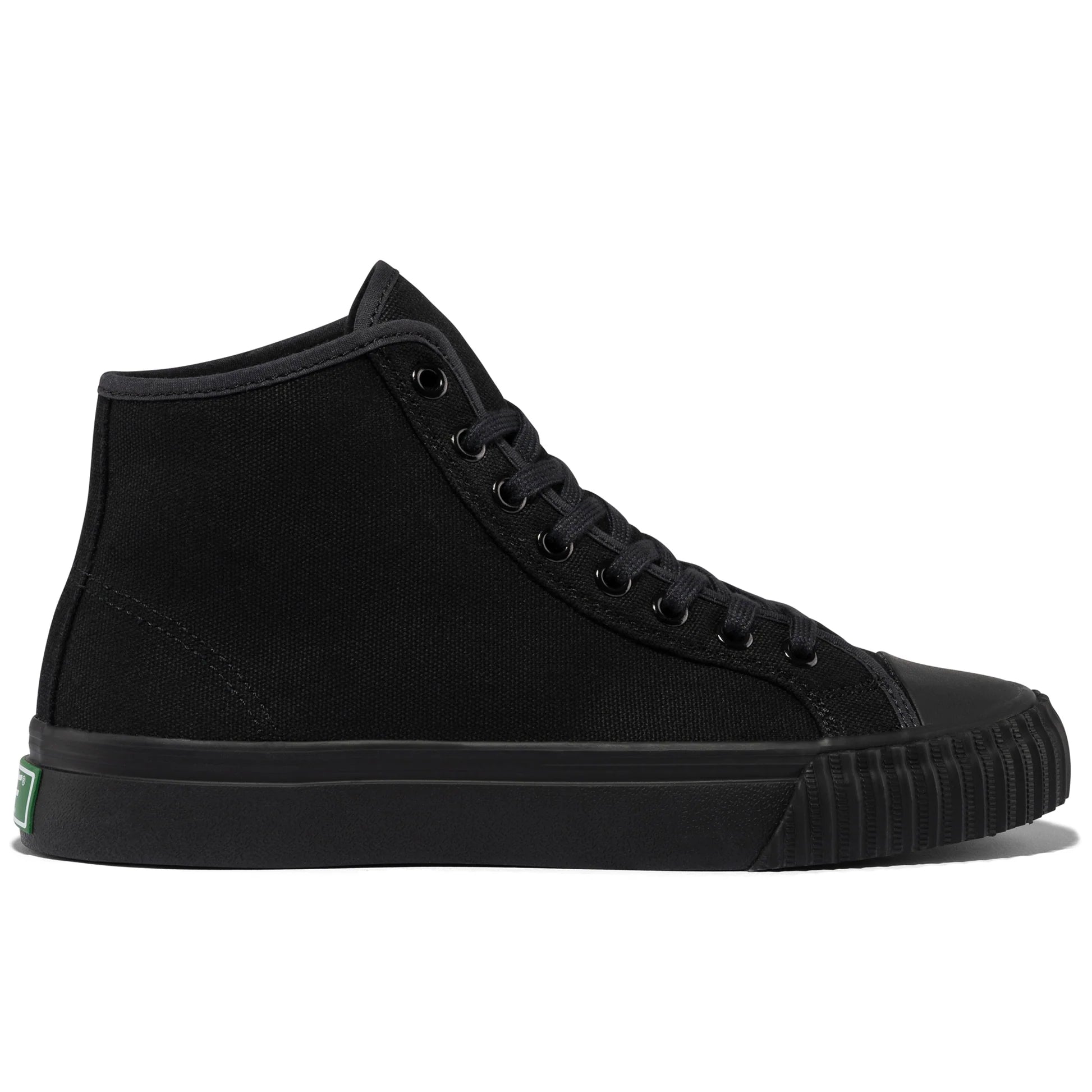 Black high-top 1993 P.F. Flyers sneaker on a white background