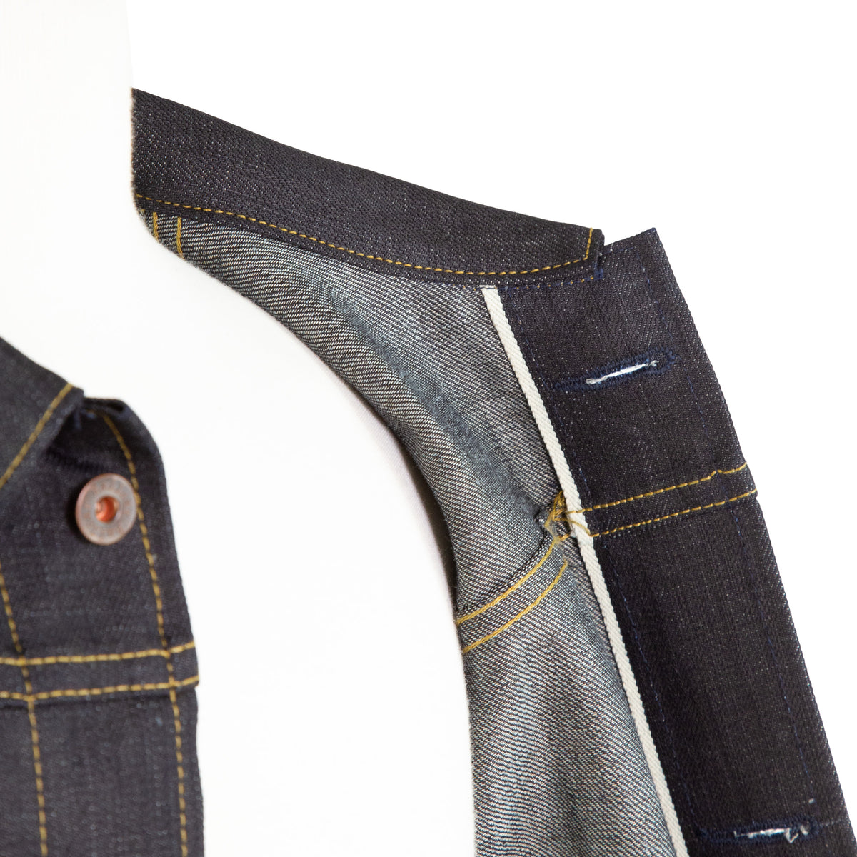 Placket Selvedge Detail of Type 1 X113 13.25 Oz Denim Jacket