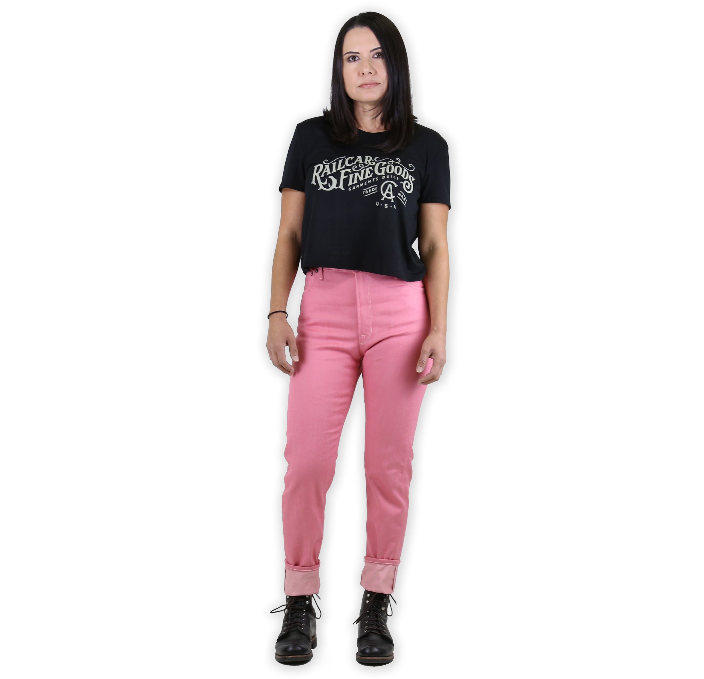 Vixen Pink Selvedge Stretch Medium High Waist Skinny