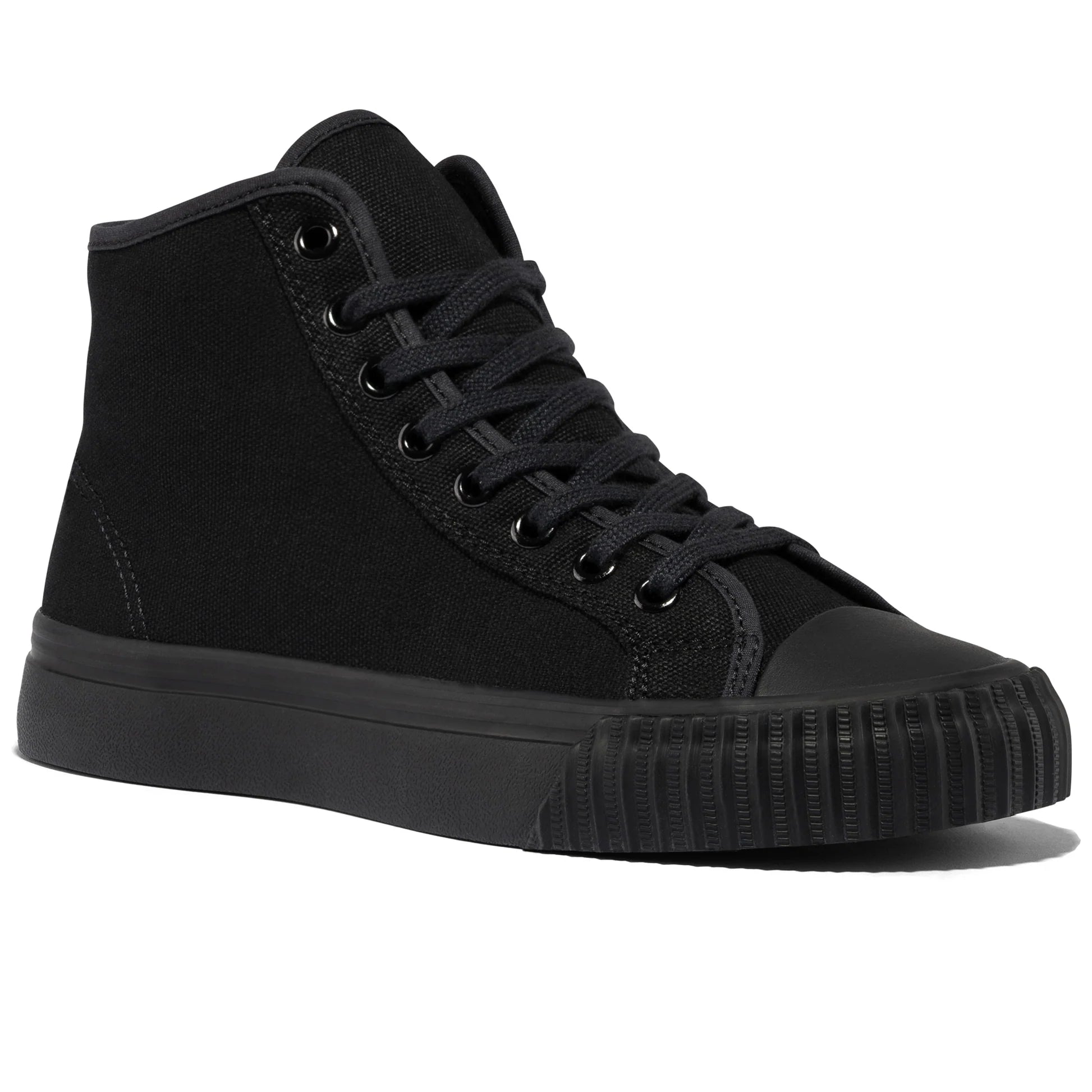 Black high-top 1993 P.F. Flyers sneaker  on a white background